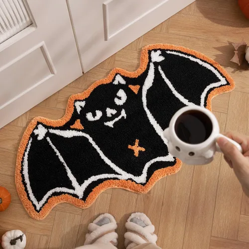 Miniatura 7 de Ashler - Alfombra de baño de murciélago de Halloween, alfombra de baño para decoración de Halloween, alfombras de área góticas, alfombras