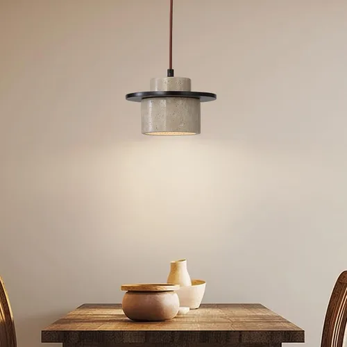 Miniatura 3 de Lámpara colgante japonesa Wabi Sabi de piedra natural, lámpara colgante de travertino amarillo nórdico para isla de cocina, candelabro de madera