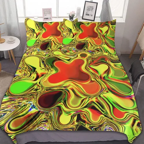 Miniatura 16 de Juego de 3 piezas de edredón neón que brilla en la oscuridad, funda de almohada de microfibra con cremallera para cama matrimonial, Queen