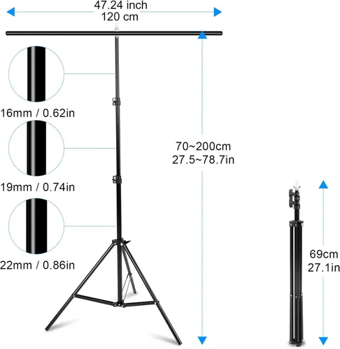 Miniatura 6 de Meking Soporte de fondo para fotos en forma de T, 4 x 6.5 pies/3.9 x 6.6 ft, sistema de soporte de fondo portátil con 2 abrazaderas de resorte