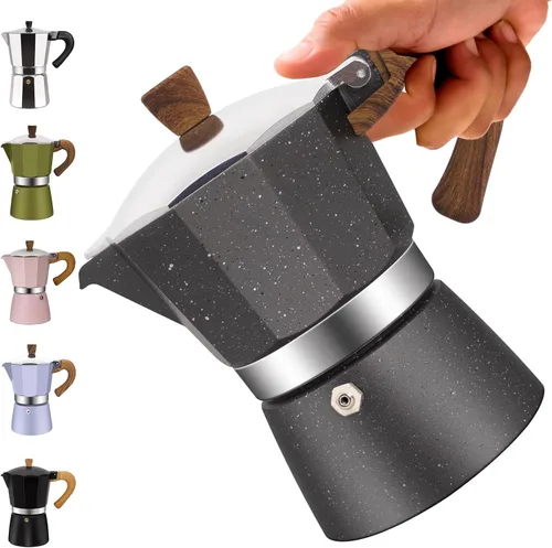 Miniatura 16 de Cafetera clásica de aluminio para 3 tazas, cafetera espresso de 5.1 fl oz, 5 onzas, cafetera de moca, olla greca, cafetera para café italiano y Azul