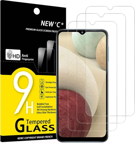 NEW'C Paquete de 3 protectores de pantalla de vidrio templado diseñados para Samsung Galaxy A12, Galaxy A02s, resistente a los arañazos, sin