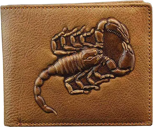 Cartera de piel de vaca para hombre, motociclista, de piel de vaca, tótem de escorpión, tarjetero multitarjeta, bolso de mano