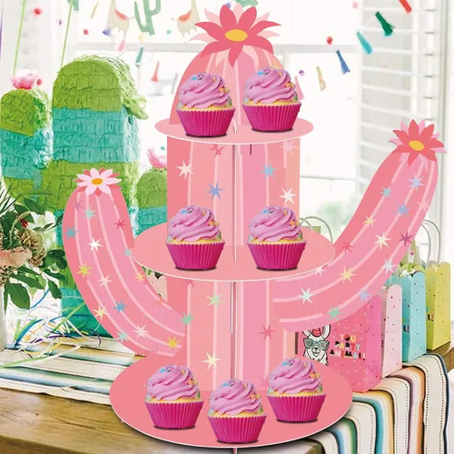 Miniatura 6 de Soporte para cupcakes de cactus rosa, soporte para cupcakes de fiesta mexicana para vaquera, cumpleaños, despedida de soltera