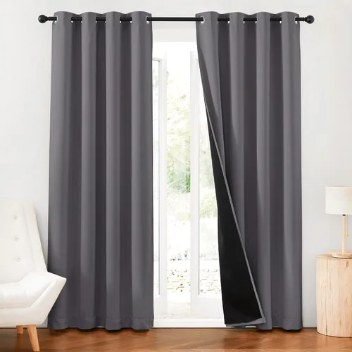 Miniatura 14 de RYB HOME Cortinas 100% opacas con forro blanco, cortinas de lino natural, cortinas de servicio Haeavy Duty, tratamiento de ventana con aislamiento