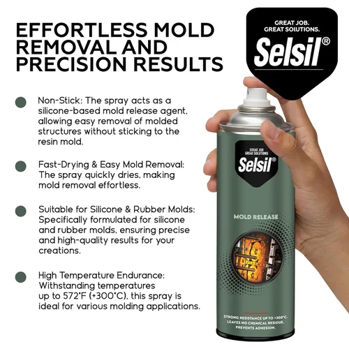 Miniatura 2 de SELSIL Aerosol en Spray Liberador de Moldes de Silicona (400 ml) Liberador de Moldes de Resina Profesional, Antiadherente, Secado Rápido y Fácil