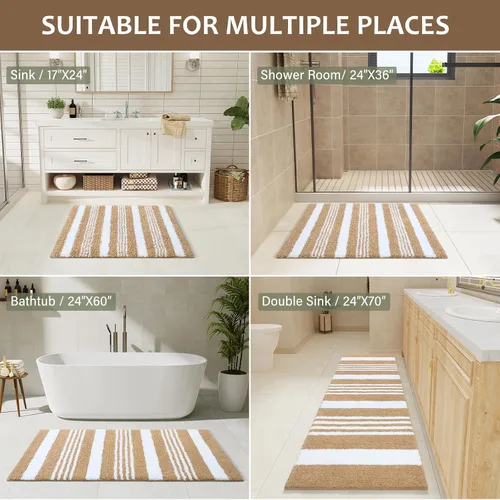 Miniatura 6 de LOCHAS Alfombras largas de baño, alfombra de baño grande de 24 x 70 pulgadas, antideslizante, absorbente, lavable, alfombra de baño de microfibra