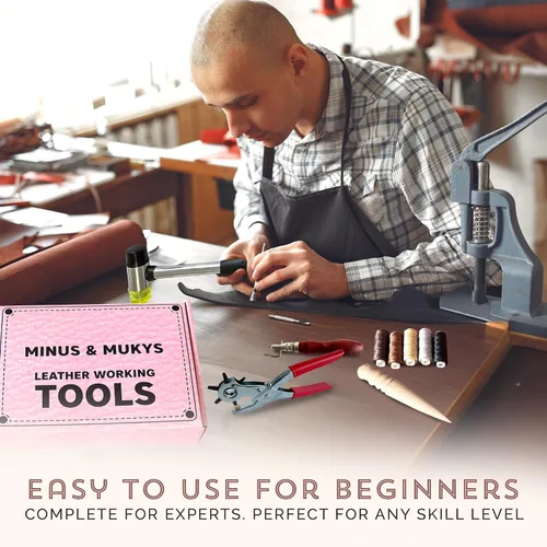 Miniatura 7 de MINUS MUKYS - Kit completo de herramientas de cuero para manualidades, kit de reparación de zapatos, cinturones, incluye perforador
