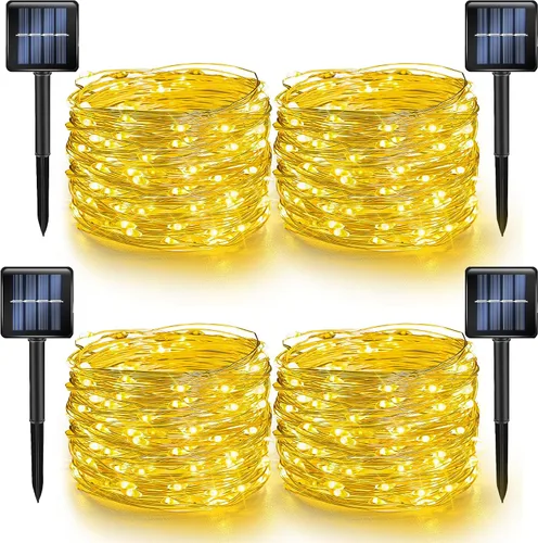 Miniatura 9 de Dazzle Bright Paquete de 2 tiras de luces solares para exteriores, total de 80 pies, 240 luces LED solares impermeables, 8 modos, luces de alambre