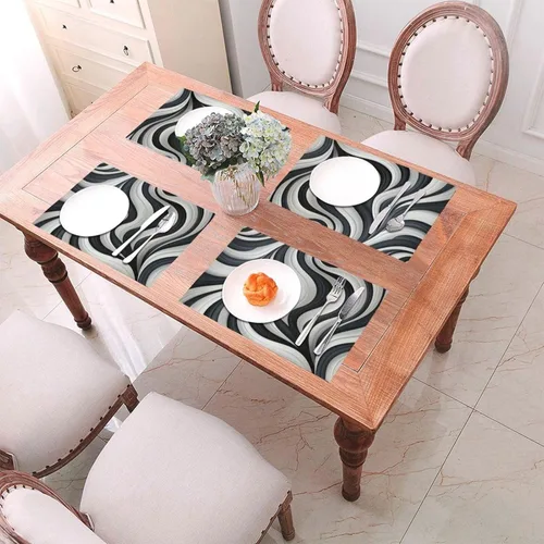Miniatura 4 de 6 PCS PVC Placemats Set Place Mats Black and White Contrast Non-Slip Weave Place Mats 12" x 18" Farmhouse Table Mat Set for Family Dinners Wedding