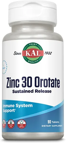 KAL Orotato de zinc 30 mg, liberación sostenida, tabletas de zinc quelatado, suplemento de apoyo inmunológico, síntesis de proteínas, metabolismo,