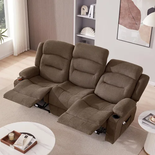 Sofá reclinable extra grande con masaje y calor, sofá reclinable RV grande de 3 plazas para sala de estar, sofá reclinable pegado a la pared con