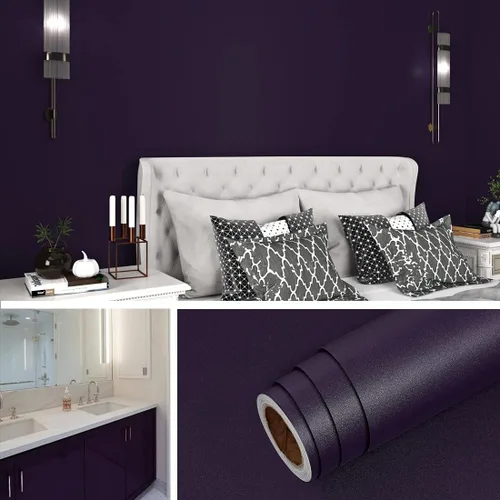 Miniatura 7 de Livelynine Papel tapiz de color morado para despegar y pegar, 15.8 x 590 pulgadas, papel de pared oscuro Moody autoadhesivo, color morado