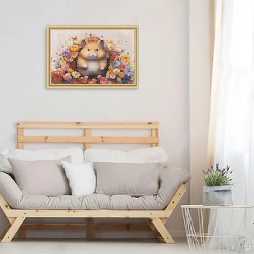 Miniatura 6 de Rompecabezas de madera de 500 piezas con estampado de flores de hámster, con bolsa de almacenamiento con partición del alfabeto, fácil de resolver