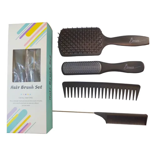 Miniatura 3 de Juego de 4 cepillos y peines desenredantes para hombres y mujeres, ideal para cabello húmedo, seco o rizado (negro)
