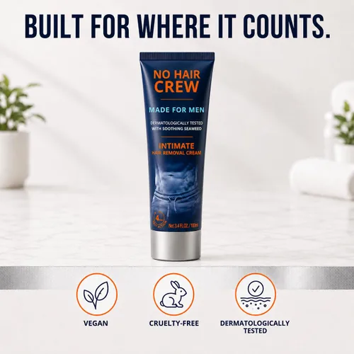 Miniatura 8 de No Hair Crew Crema depilatoria íntima/privada en casa para hombres, sin dolor, impecable, calmante para cabello corporal masculino grueso