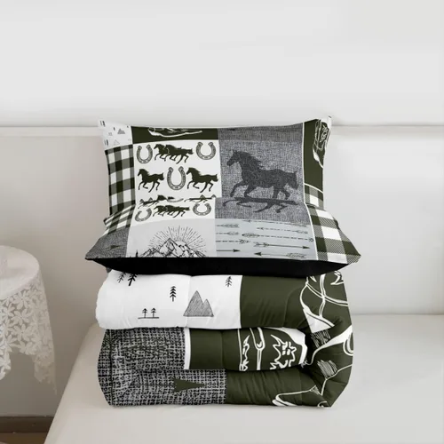 Miniatura 271 de Juego de edredón de oso y ciervo, tamaño individual, ropa de cama de animales salvajes de caza, colcha rústica de cabaña, casa de campo, cuadros