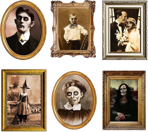 Decoraciones de Halloween, fotos de terror de cara cambiante en 3D, retratos en movimiento, fotos embrujadas, retratos de mansión gótica, marco de