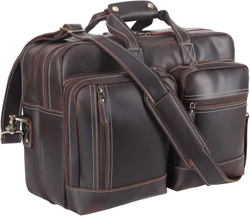 Maletín de cuero para hombre, ampliable, grande, de 17 pulgadas, para laptop, bolsa de hombro, bolsa de viaje de negocios