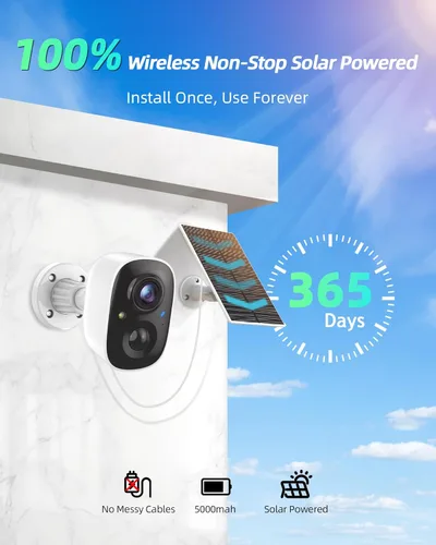 Miniatura 2 de Cámara solar MaxiViz para exteriores inalámbrica, cámara de seguridad Wi-Fi de 2.4GHz con detección de movimiento AI, cámaras para seguridad