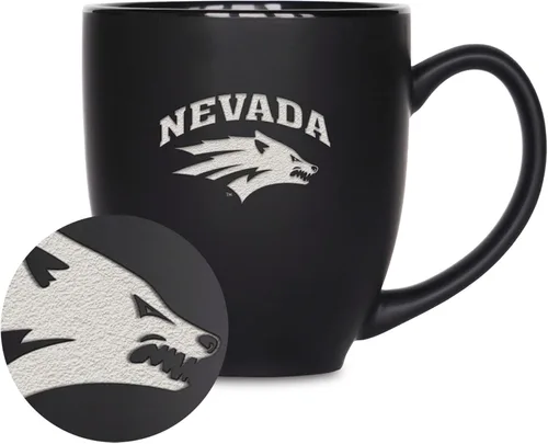 Miniatura 413 de Rico Industries - Taza de cerámica mate negra con grabado láser estándar de 15oz para NCAA (escuelas T & U) - Para bebidas calientes o frías