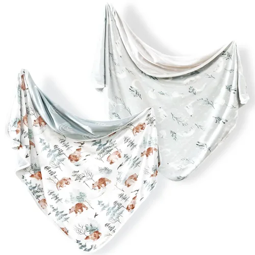 GRSSDER Paquete de 2 mantas de punto súper suaves para bebés niñas y niños, mantas reversibles de doble capa de 34 x 44 pulgadas, extra grandes para