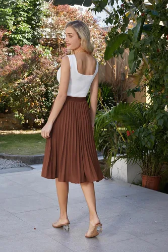 Miniatura 170 de GRACE KARIN - Falda plisada de gasa para mujer, con cintura alta y elástica, vuelo, corte acampanado y longitud por debajo de la rodilla