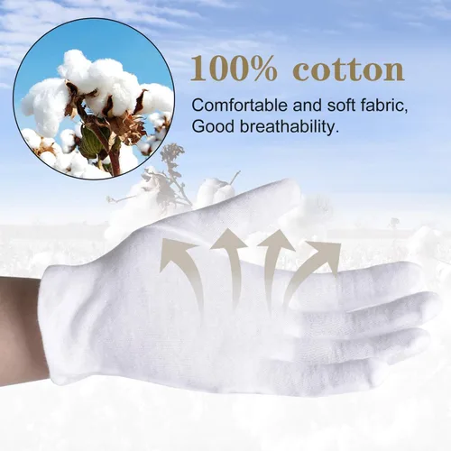 Miniatura 2 de Guantes 100% algodón, 6 pares de guantes de algodón blanco para mujeres, manos secas, eczema, spa, hidratantes, guantes de trabajo para servir