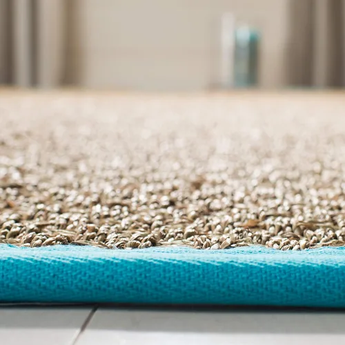 Miniatura 6 de SAFAVIEH Alfombra redonda de 6 pies, colección de fibra natural, natural y turquesa, hierba marina, patrón de tejido de canasta con borde (NF114S)
