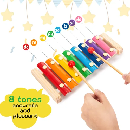 Miniatura 5 de MCPINKY Xilófono para niños, juguete musical xilófono con mazos seguros para niños, instrumentos musicales educativos, juguete para niños pequeños
