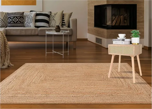 Miniatura 3 de Light & Pro Alfombra de yute, 2 x 3, natural, hecha a mano, trenzada, reversible, alfombra rústica