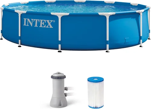 Miniatura 9 de INTEX 28201EH Juego de piscina sobre el suelo con marco de metal: 10 pies x 30 pulgadas - Incluye bomba de filtro de cartucho de 330 GPH
