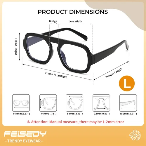 Miniatura 6 de FEISEDY - Gafas de moda con filtro de luz azul para mujeres y hombres, armazón vintage cuadrado con estilo, elegantes lentes falsos B0285