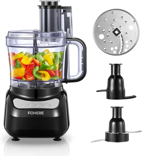 FOHERE Procesador de alimentos, 12 tazas, picadora de alimentos 2 en 1 y picadora de carne, motor de 500 W, sin BPA, acero inoxidable, procesador de
