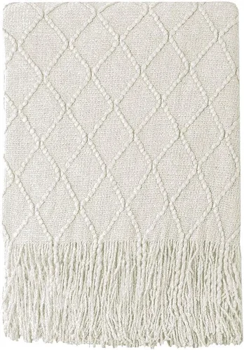 Miniatura 46 de Bourina Manta de punto decorativa con textura, unicolor y suave, para sofá, 50 x 60 pulgadas, almendra