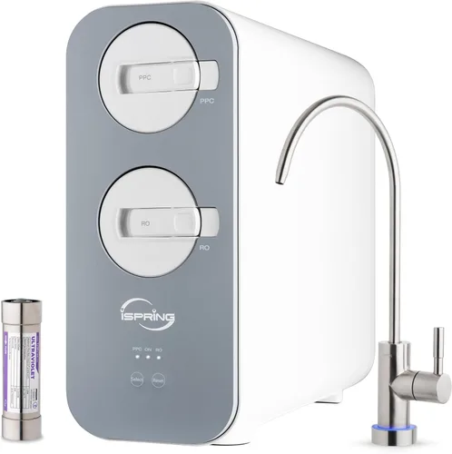 Miniatura 17 de iSpring Filtro de agua de luz ultravioleta UV UVF11A con interruptor de control de flujo inteligente 11W, 110V, 10 pulgadas Plateado