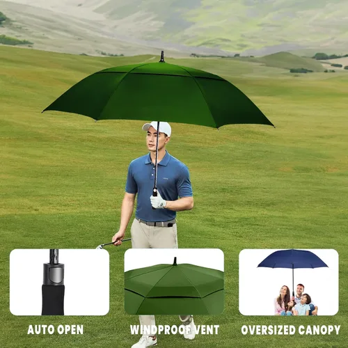 Miniatura 8 de Paraguas de golf extragrande de 62, 68 y 72 pulgadas, con doble dosel ventilado, resistente al viento, impermeable, de apertura automática