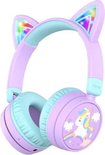 Miniatura 10 de iClever Cat Ear - Auriculares Bluetooth para niños, luces LED que se iluminan, volumen seguro limitado de 74/85 dBA, tiempo de reproducción de 50