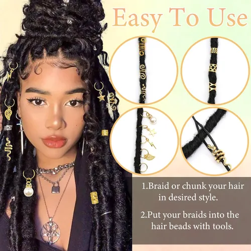 Miniatura 5 de 217 pulseras doradas para el cabello, para trenzas, cuentas de rastas de metal, joyería de perlas Loc, accesorios para trenzas, decoración