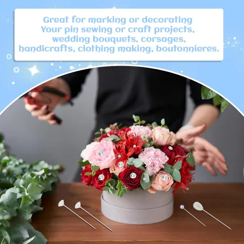 Miniatura 7 de 400 accesorios para ramo de flores, 4 estilos de 1.5 a 2.1 pulgadas, alfileres de ramillete, alfileres de ramo de perlas, alfileres de cabeza