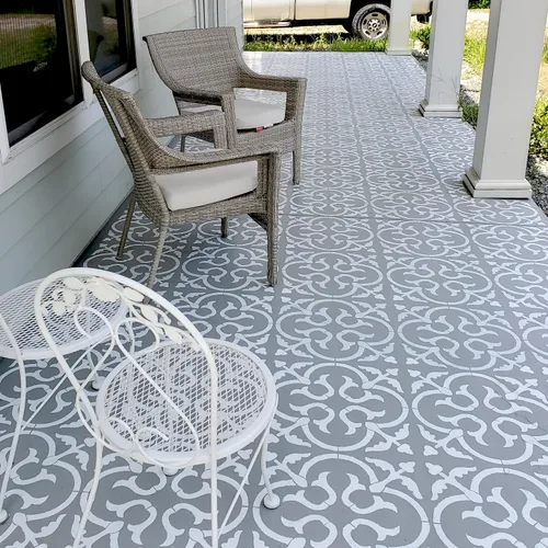 Miniatura 8 de STENCILIT® Plantilla de azulejos escandinavos para pisos, reposicionable para una plantilla de azulejos de 12 x 12 pulgadas, plantillas de concreto