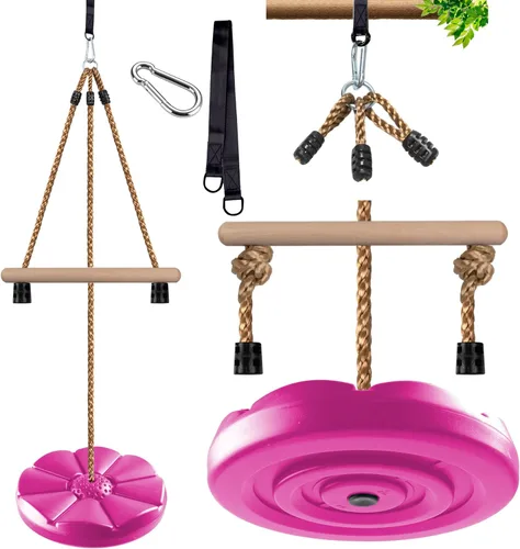 Miniatura 7 de KINSPORY Columpio de disco para niños, accesorios de juego de columpios, barras de mono de gimnasio de altura ajustable de 7 pies, asiento de árbol
