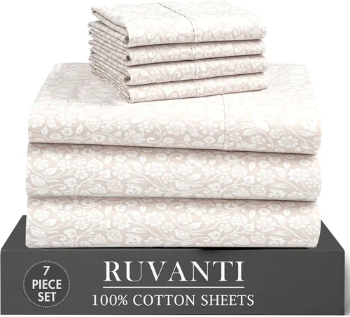 Miniatura 76 de RUVANTI 6 Piezas Sábanas de Algodón - 100% Algodón Natural Suave, Ligeras y Transpirables Sábanas de Percal Crujiente, Sábanas de Cama Tamaño Full