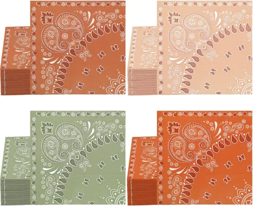 Miniatura 13 de Teling Servilletas tipo bandana de 2 capas desechables con estampado de cachemira a granel para fiesta temática de vaquero occidental