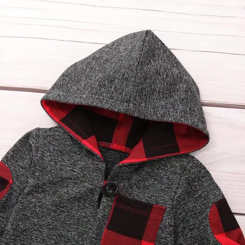 Miniatura 5 de Ropa de bebé niño para niños pequeños, traje de otoño e invierno, manga larga, bolsillo a cuadros, sudadera con capucha + pantalones, 2 piezas