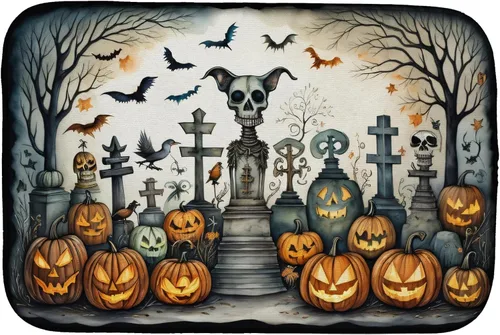 Miniatura 25 de Caroline's Treasures DAC2223DDM Tapete de secado de platos de Halloween espeluznante de gato negro, tapete absorbente para secado de platos