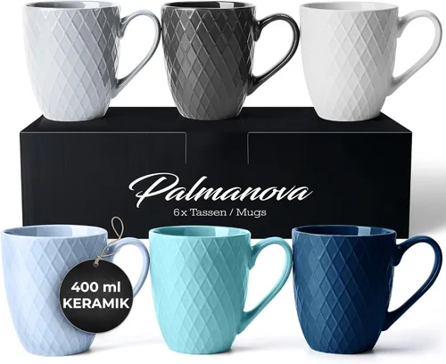 Miniatura 7 de MIAMIO - Juego de 6 tazas de café / Tazas de café - Tazas de cerámica de 6 x 14 onzas - Tazas de café grandes - Aptas para microondas y lavavajillas