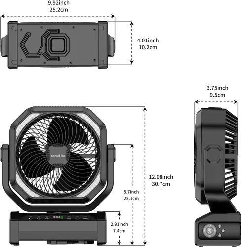 Miniatura 7 de Socool Ventilador de campamento con luz, ventilador de batería recargable de 20000 mAh, tiempo máximo de funcionamiento de 112 horas, 9 velocidades