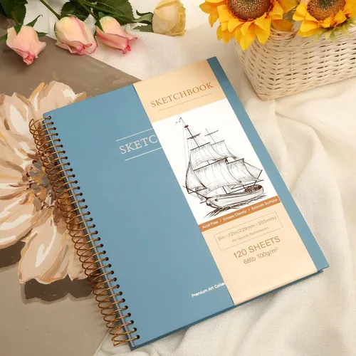Miniatura 2 de Cuaderno de bocetos de tapa dura de 9 x 12 pulgadas para dibujo, bloc de bocetos con espiral de 120 hojas, cuaderno de bocetos de arte premium