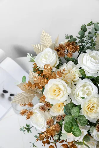 Miniatura 5 de YYHUAWU Caja Combo de Flores Artificiales Juego de Flores de Color Degradado con Hojas y Tallos para Ramos de Boda DIY Centros de Mesa Baby Shower